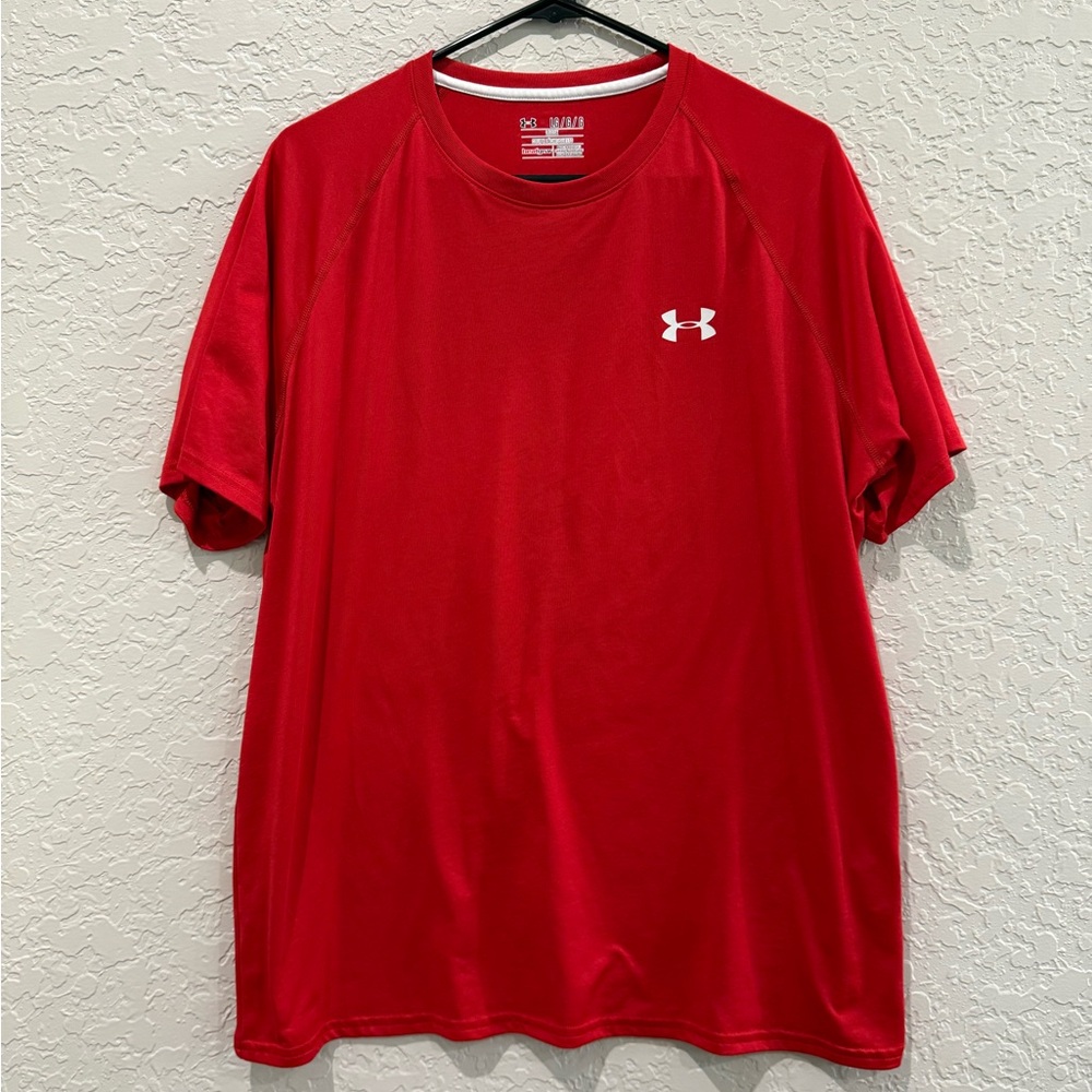 Under Armour Men's Vibrant Red Short Sleeve Tee Tshirt Size Large Loose Fit